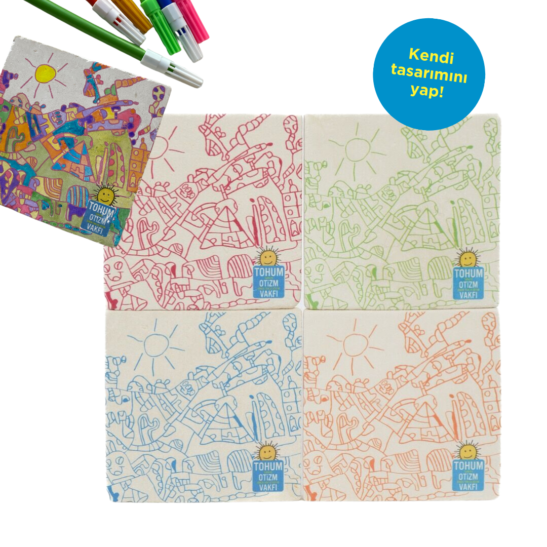 Mustafa Birdal Tasarım Boyanabilir Taş Bardak Altlığı