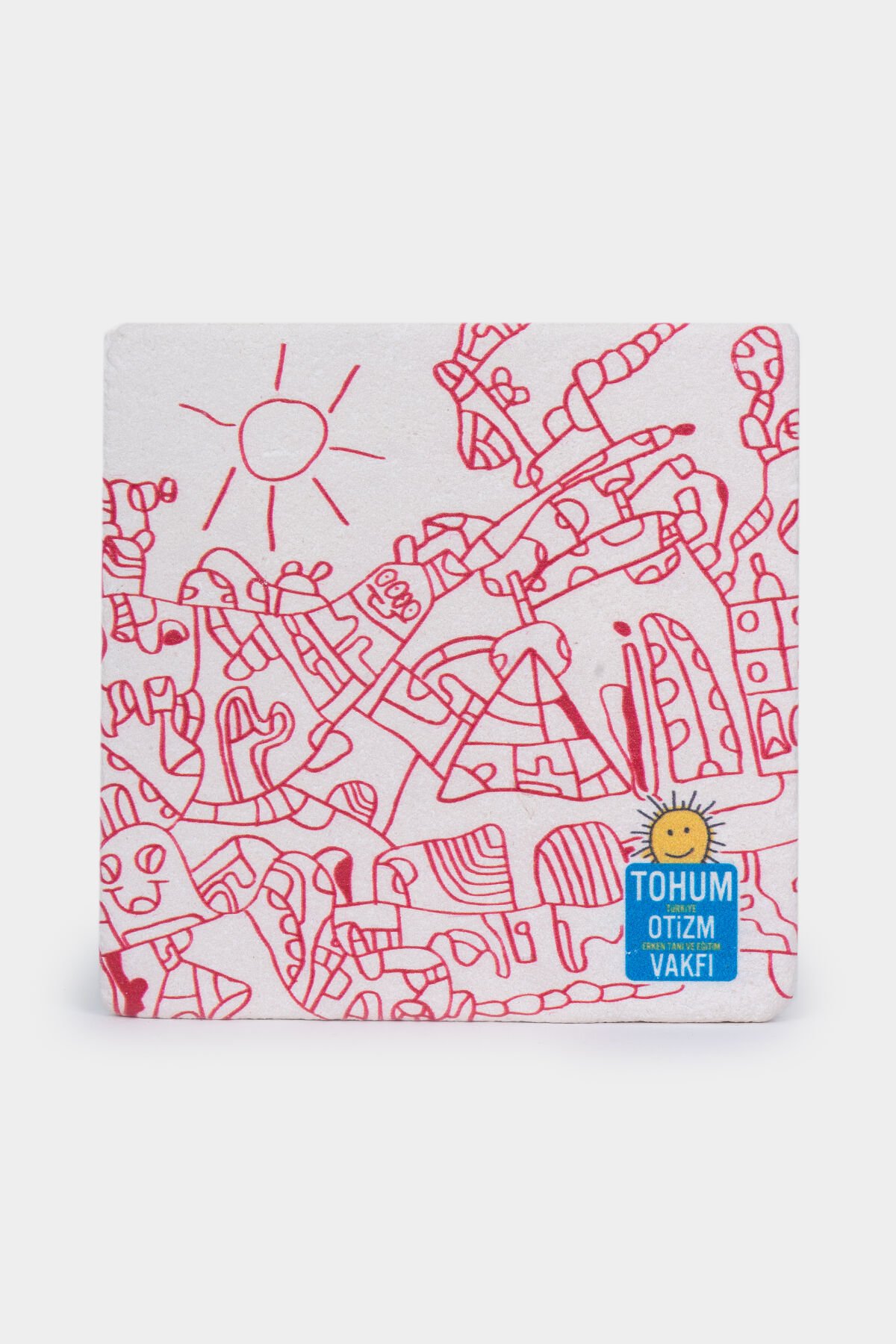 Mustafa Birdal Tasarım Boyanabilir Taş Bardak Altlığı Kırmızı